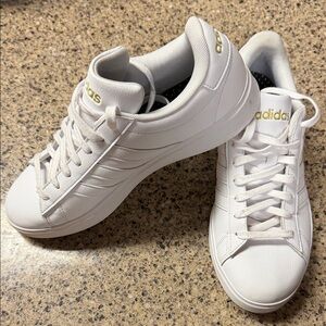 Adidas Women's White and Gold Sneakers